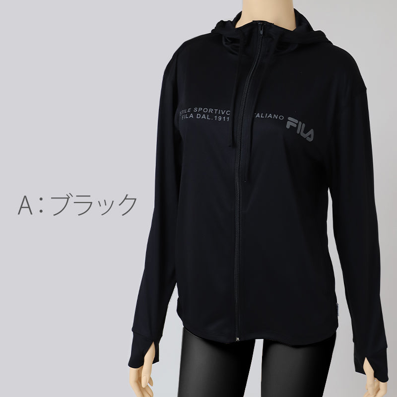 FILA UVパーカー レディース ポリエステル 水陸両用 紫外線対策 UVカット パーカー ラッシュガード 長袖 スムース サムホール 指穴付き 手の甲カバー 日焼け対策 羽織り M L LL 海 プール 水着の上 アウトドア 公園 旅行 夏 レジャー ウォーキング