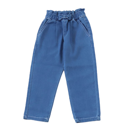 女の子 デニム 長ズボン テーパードパンツ リボン付き キッズ 子供服 パンツ 110～130cm ズボン ロングパンツ ジーンズ ジーパン ボトム ボトムス ガールズ ガール 女子 ジュニア 女児 子供 通園 通学 デイリー