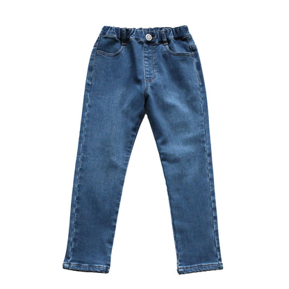子供 ストレッチデニム 長ズボン ロングパンツ 90～160cm (ズボン デニム ジーンズ ジーパン 男女兼用 キッズ ジュニア こども 子供 子供服 ボトムス 通園 通学 デイリー) (在庫限り)