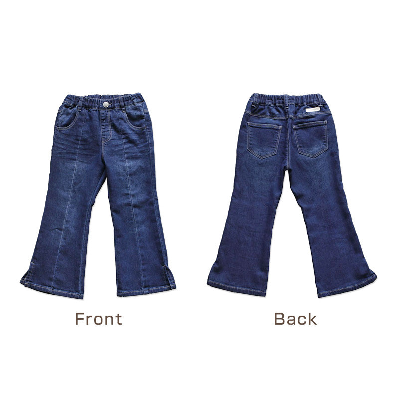 女の子 デニム フレアパンツ ジーンズ ジーパン 長ズボン パンツ ズボン 130 140 150 160cm ストレッチ やわらかい 女子 キッズ ジュニア 女児 子供 子供服 ボトムス 通園 通学 デイリー