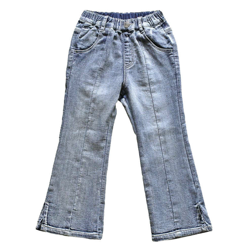 女の子 デニム フレアパンツ ジーンズ ジーパン 長ズボン パンツ ズボン 130 140 150 160cm ストレッチ やわらかい 女子 キッズ ジュニア 女児 子供 子供服 ボトムス 通園 通学 デイリー
