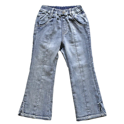女の子 デニム フレアパンツ ジーンズ ジーパン 長ズボン パンツ ズボン 130 140 150 160cm ストレッチ やわらかい 女子 キッズ ジュニア 女児 子供 子供服 ボトムス 通園 通学 デイリー