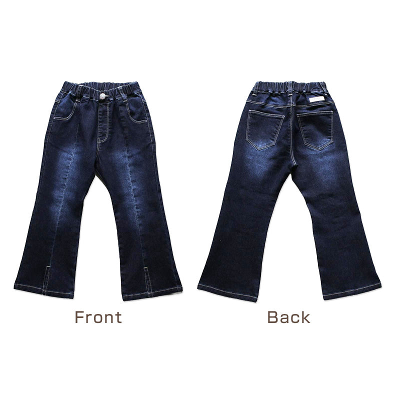 女の子 デニム フレアパンツ ジーンズ ジーパン 長ズボン パンツ ズボン 130 140 150 160cm ストレッチ 女子 キッズ ジュニア 女児 子供 子供服 ボトムス 通園 通学 デイリー