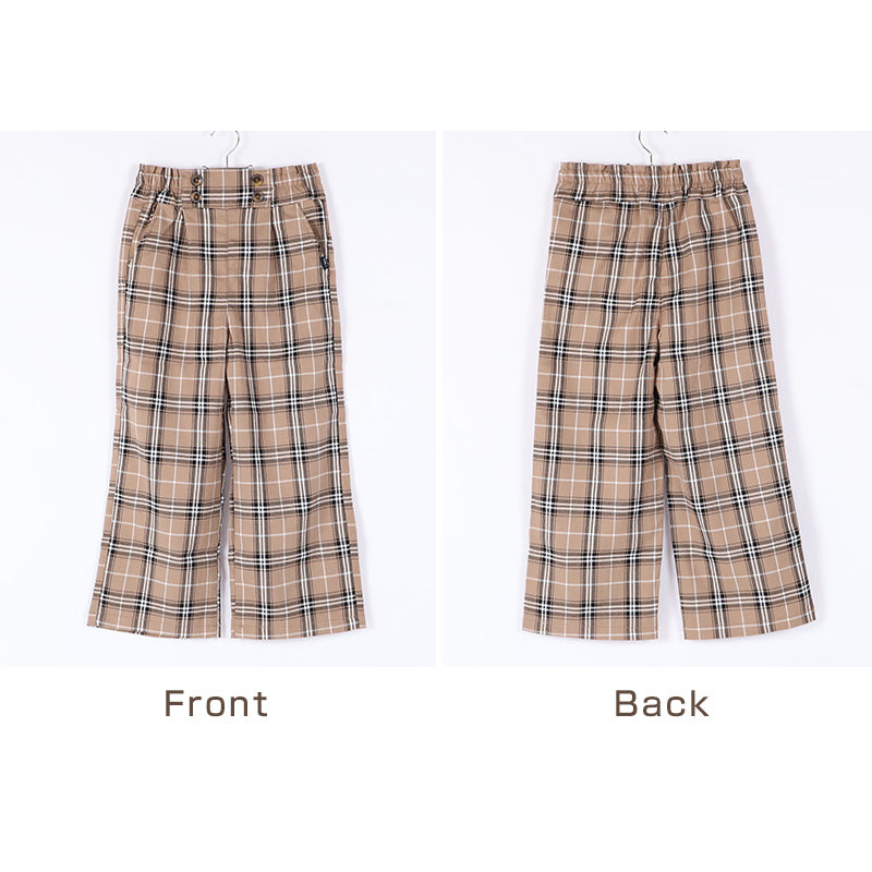 子供 女の子 ワイドパンツ ボトムス  120 130 140 150 160cm 薄手 キュロット スカート風 ズボン パンツ キッズ ジュニア こども 子供服 ボトム 通園 通学 デイリー 春 夏 秋 チェック柄 無地