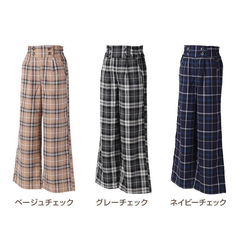 子供 女の子 ワイドパンツ ボトムス  120 130 140 150 160cm 薄手 キュロット スカート風 ズボン パンツ キッズ ジュニア こども 子供服 ボトム 通園 通学 デイリー 春 夏 秋 チェック柄 無地