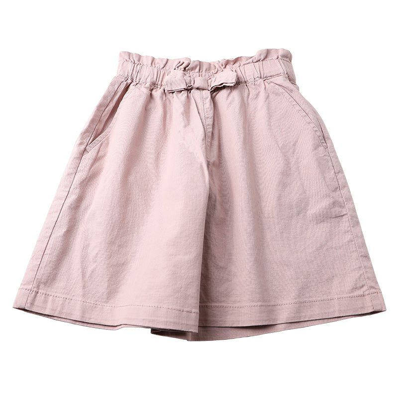 スカーチョ 女児 キュロット スカート風 綿 ストレッチ 120 130 140 150 160cm キュロット パンツ キッズ ガールズ ボトム 夏 涼しい 麻風 軽量 リボン付き ワイドパンツ 通学 外遊び 子供服 さらさら 動きやすい 夏服 かわいい 可愛い