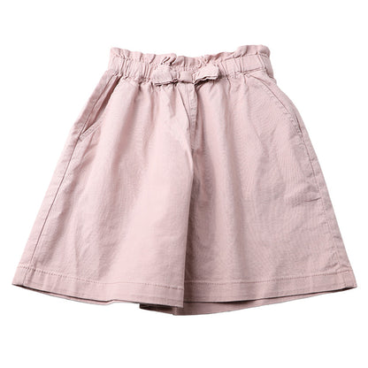 スカーチョ 女児 キュロット スカート風 綿 ストレッチ 120 130 140 150 160cm キュロット パンツ キッズ ガールズ ボトム 夏 涼しい 麻風 軽量 リボン付き ワイドパンツ 通学 外遊び 子供服 さらさら 動きやすい 夏服 かわいい 可愛い