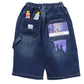 ハーフパンツ デニムパンツ キッズ ジュニア ボーイズ 120 130 140 150 160cm ストレッチ ウエストゴム 子供服 本格デニム バックプリント ワッペン プリント 動きやすい 通学 おでかけ エルコペック おしゃれ かっこいい