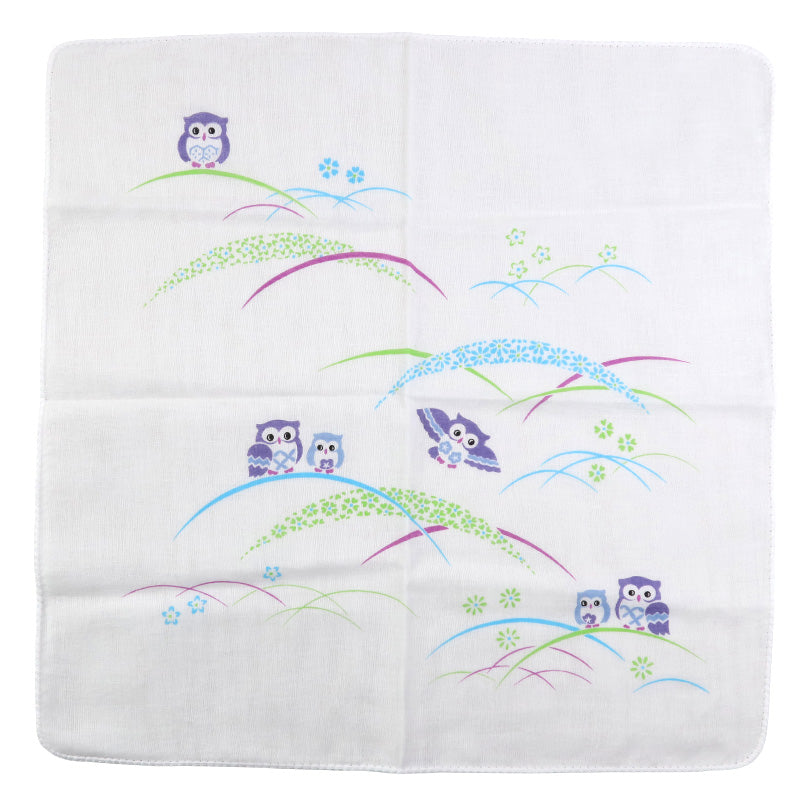 ガーゼハンカチ 大判 綿100% 日本製 2重ガーゼ 約45×45cm ハンドタオル 大人用ハンカチ ポケットハンカチ 赤ちゃん 大人 かわいい 柄入り おしゃれ コスモス ブルー ピンク パープル なでしこ ベージュ ふくろう ブラウン ギフト 出産祝い 保育園 幼稚園 通勤 通学