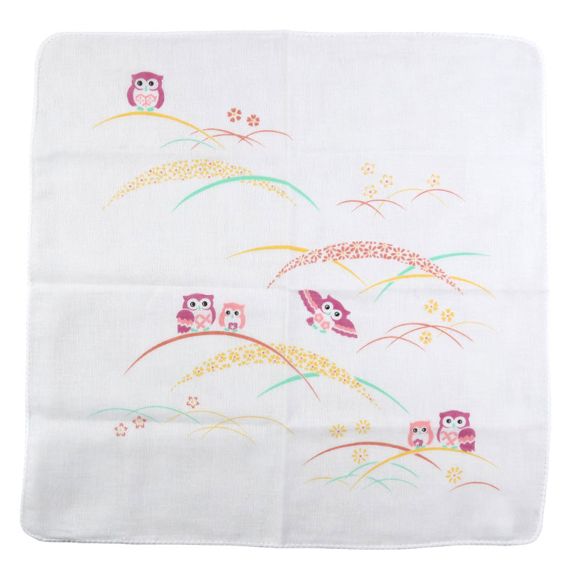 ガーゼハンカチ 大判 綿100% 日本製 2重ガーゼ 約45×45cm ハンドタオル 大人用ハンカチ ポケットハンカチ 赤ちゃん 大人 かわいい 柄入り おしゃれ コスモス ブルー ピンク パープル なでしこ ベージュ ふくろう ブラウン ギフト 出産祝い 保育園 幼稚園 通勤 通学