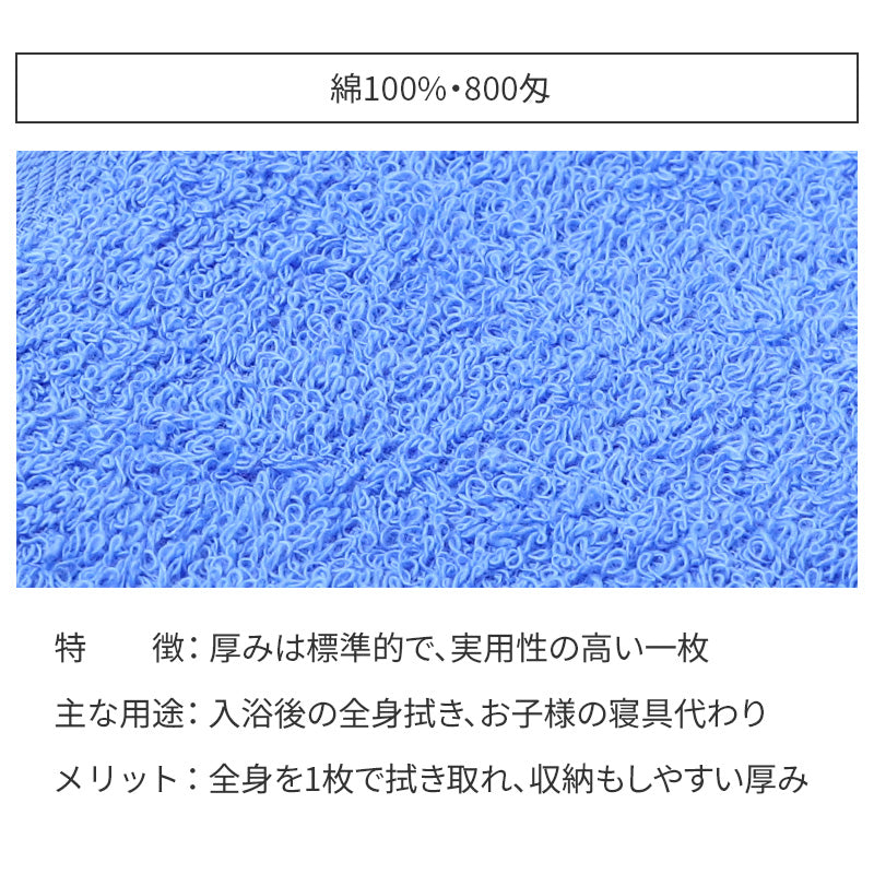 バスタオル 総パイル 800匁 厚手 無地 カラータオル 綿 約67×126cm 吸水 普段使い デイリータオル 入浴 お風呂上がり シャワー 洗面所 家族用 来客用 業務用 施設用 大判タオル 風呂上がりタオル 体拭きタオル 洗い替え 新生活 日用品 ストック用