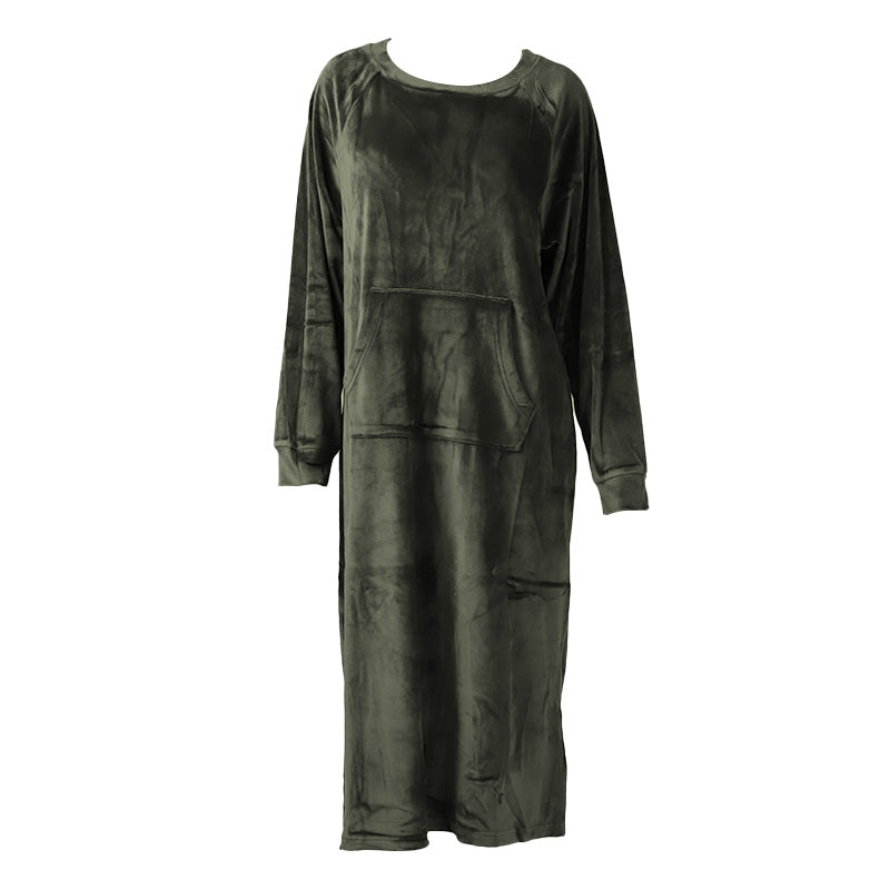 ルームワンピース レディース 秋 冬 ベロア パジャマ 薄手 起毛 伸縮性 ルームウエア M L のびのび 部屋着 くすみ シャギー 女性 婦人 やわらかい 長袖 ポケット 寒さ対策 冷え対策 防寒