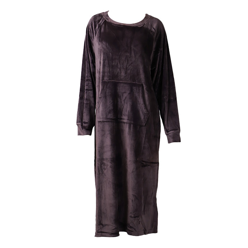 ルームワンピース レディース 秋 冬 ベロア パジャマ 薄手 起毛 伸縮性 ルームウエア M L のびのび 部屋着 くすみ シャギー 女性 婦人 やわらかい 長袖 ポケット 寒さ対策 冷え対策 防寒