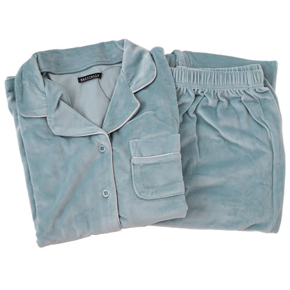 パジャマ レディース 秋 冬 かわいい 前開き 長袖 M-L ベロア やわらかい シンプル ストレッチ 薄手 上下 シャギー ルームウエア 無地 婦人 ピンク 黒 紺 ベージュ 水色 グレー (在庫限り)