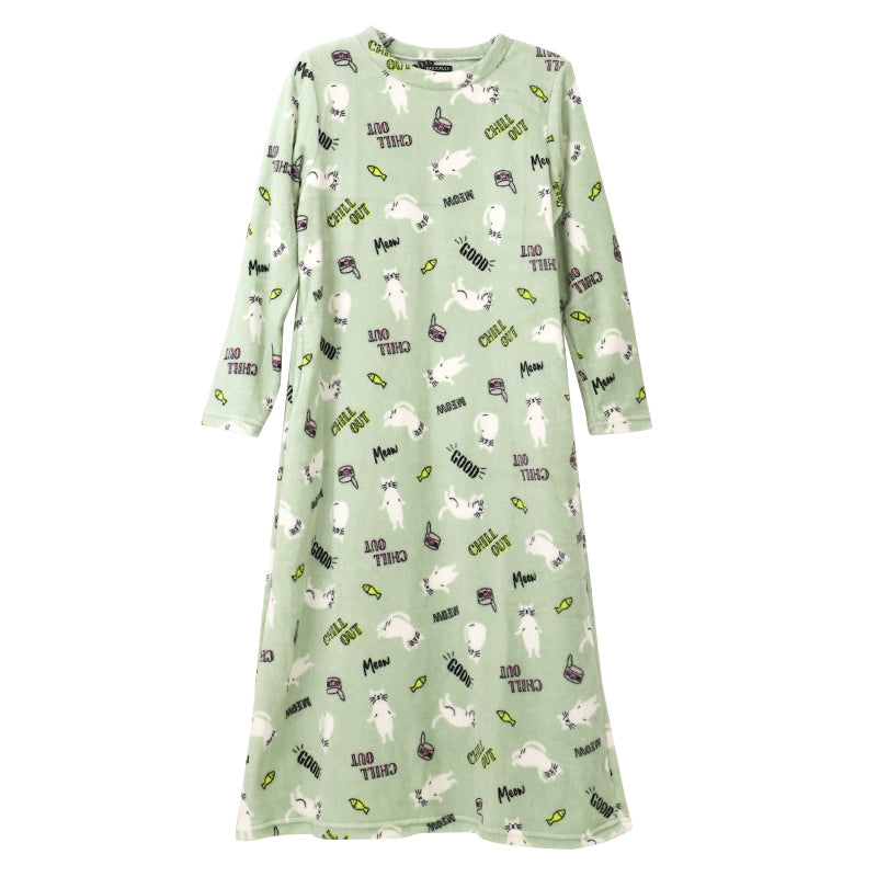 ルームウェア ワンピース 冬 長袖 レディース ルームウエア 部屋着 パジャマ かわいい あったかい M-L もこもこ 柄 起毛 ボーダー チェック 猫 ハリネズミ 花 無地 女性 女子 防寒対策 やわらかい