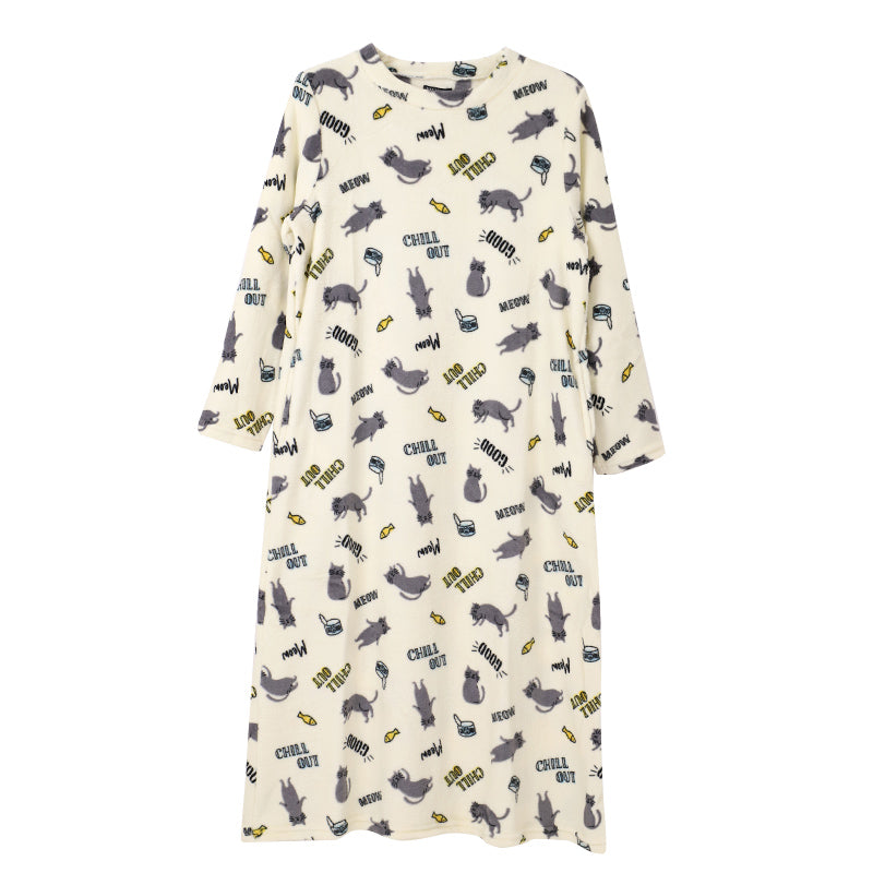 ルームウェア ワンピース 冬 長袖 レディース ルームウエア 部屋着 パジャマ かわいい あったかい M-L もこもこ 柄 起毛 ボーダー チェック 猫 ハリネズミ 花 無地 女性 女子 防寒対策 やわらかい