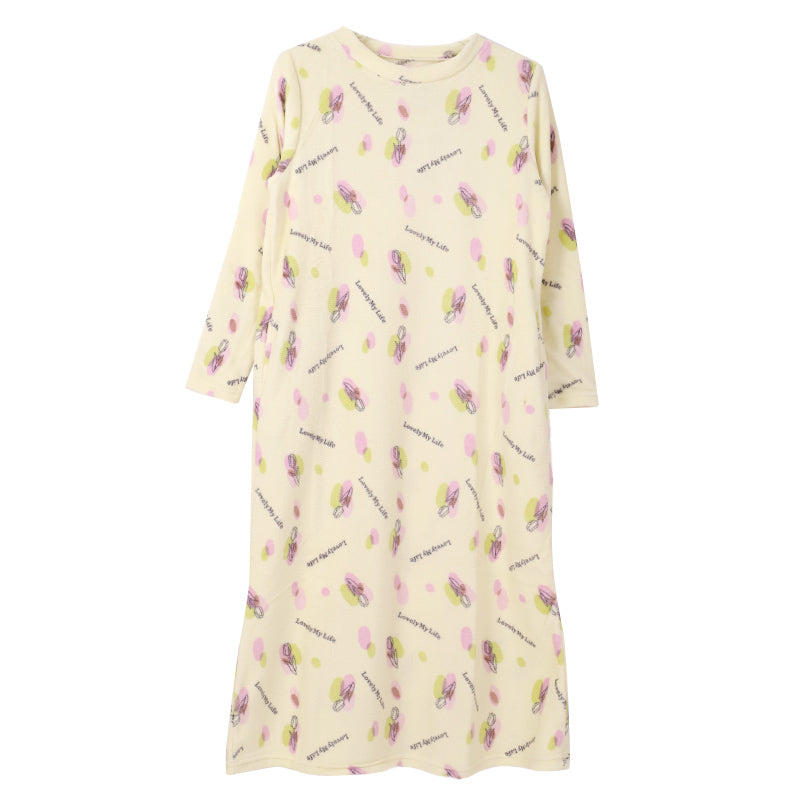 ルームウェア ワンピース 冬 長袖 レディース ルームウエア 部屋着 パジャマ かわいい あったかい M-L もこもこ 柄 起毛 ボーダー チェック 猫 ハリネズミ 花 無地 女性 女子 防寒対策 やわらかい