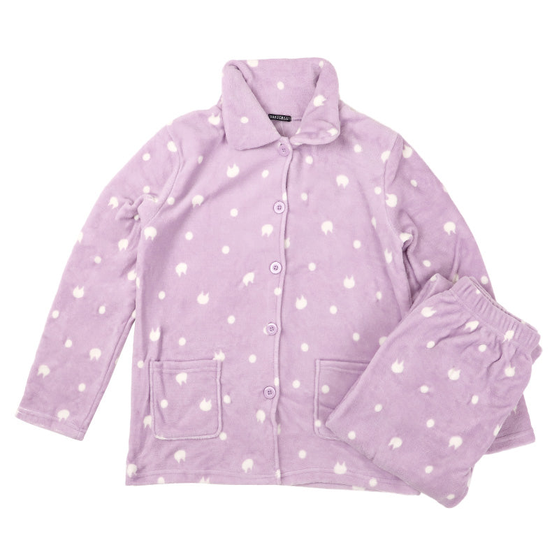 パジャマ レディース 冬 かわいい あったかい ルームウェア 長袖 婦人 前開き 部屋着 M-L やわらかい もこもこ 柄 上下 ボーダー 花柄 シマエナガ クマ ハリネズミ パンダ