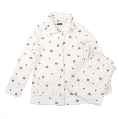 パジャマ レディース 冬 かわいい あったかい ルームウェア 長袖 婦人 前開き 部屋着 M-L やわらかい もこもこ 柄 上下 ボーダー 花柄 シマエナガ クマ ハリネズミ パンダ (在庫限り)