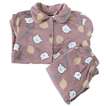 パジャマ レディース 冬 かわいい あったかい ルームウェア 長袖 婦人 前開き 部屋着 M-L やわらかい もこもこ 柄 上下 ボーダー 花柄 シマエナガ クマ ハリネズミ パンダ (在庫限り)