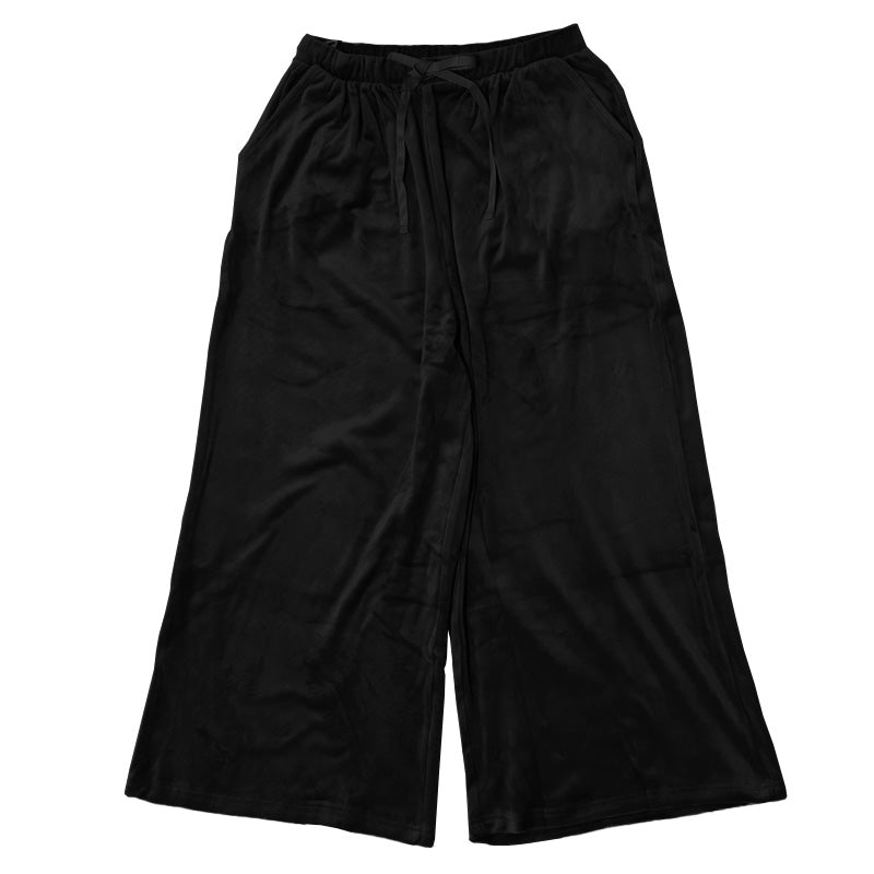 ルームウエア ワイドパンツ レディース 秋 冬 パジャマ 薄手 起毛 伸縮性  M L ベロア のびのび 部屋着 スウェット 女性 婦人 やわらかい 長ズボン 黒 紺 ピンク ベージュ