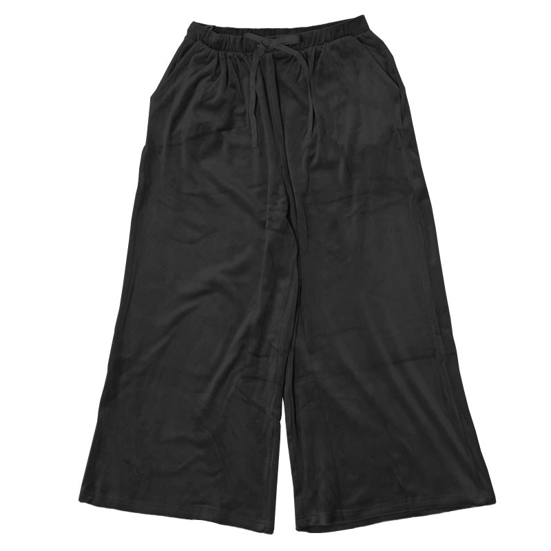 ルームウエア ワイドパンツ レディース 秋 冬 パジャマ 薄手 起毛 伸縮性  M L ベロア のびのび 部屋着 スウェット 女性 婦人 やわらかい 長ズボン 黒 紺 ピンク ベージュ