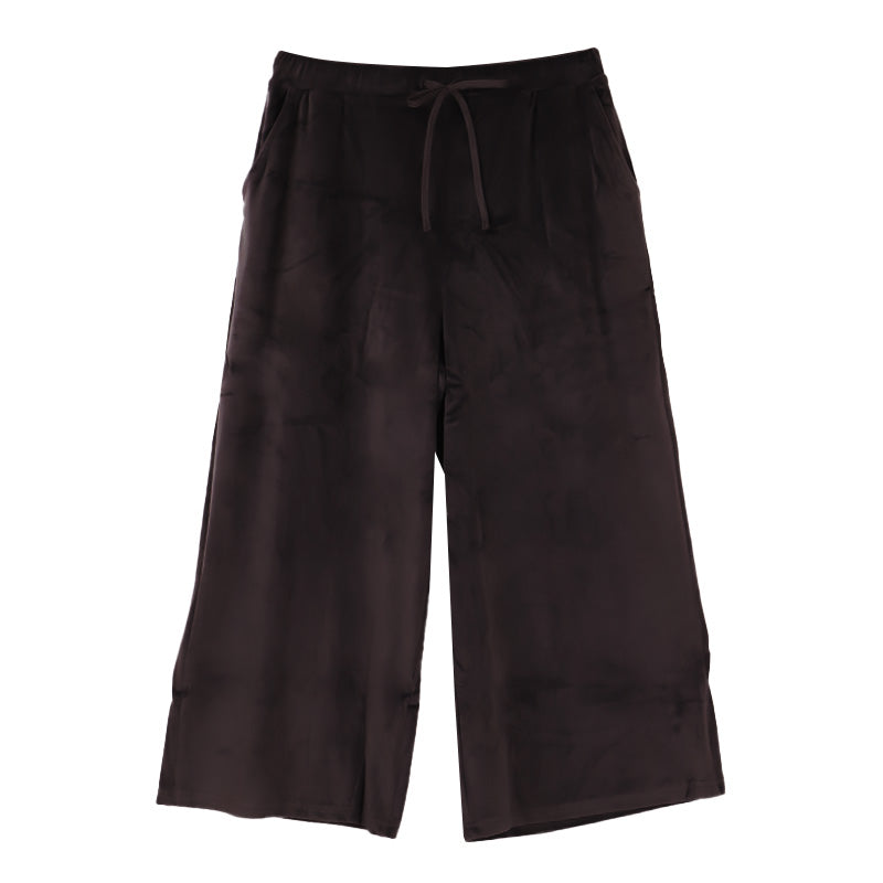 ルームウエア ワイドパンツ レディース 秋 冬 パジャマ 薄手 起毛 伸縮性  M L ベロア のびのび 部屋着 スウェット 女性 婦人 やわらかい 長ズボン 黒 紺 ピンク ベージュ