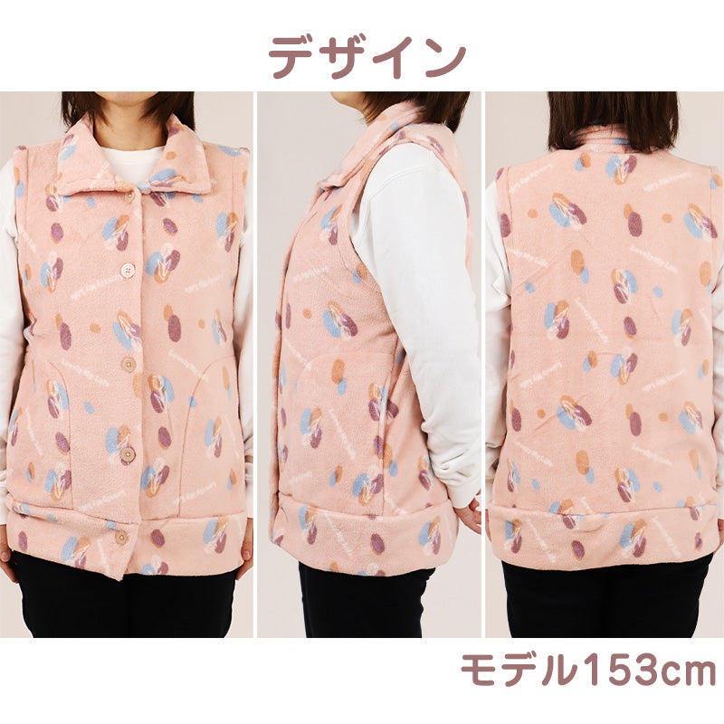 あったか ベスト レディース 冬 かわいい ルームウェア 婦人 部屋着 M-L マイクロファイバー やわらかい もこもこ 柄 暖かい あたたかい 柔らか 秋冬 寒さ対策 冷え対策 温活 30代 40代 50代 60代