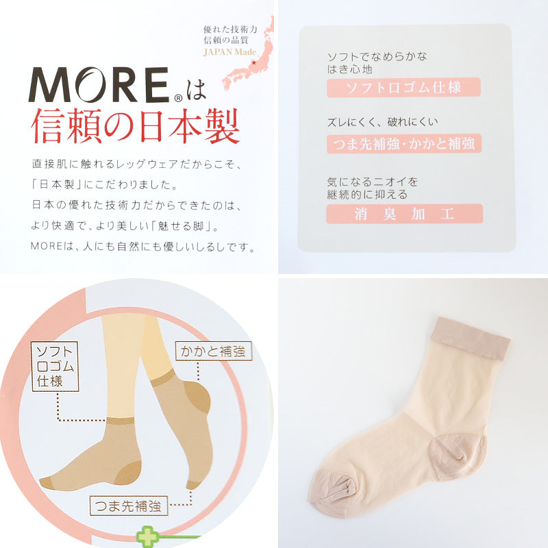 ショートストッキング クルー丈 レディース ストッキング 22-24cm 黒 肌色 ソフト口ゴム 快適 はき心地 つま先補強 かかと補強 丈夫 破れにくい 消臭加工 デイリー 通勤 仕事用 フォーマル ベージュ ブラック 靴下感覚 シンプル