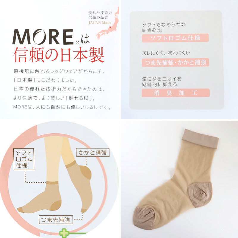 ショートストッキング クルー丈 レディース 口ゴムゆったり ストッキング 22-24cm 黒 肌色 ソフト口ゴム 快適 はき心地 つま先補強 かかと補強 丈夫 破れにくい 消臭加工 デイリー 通勤 仕事用 フォーマル ベージュ ブラック 靴下感覚 シンプル