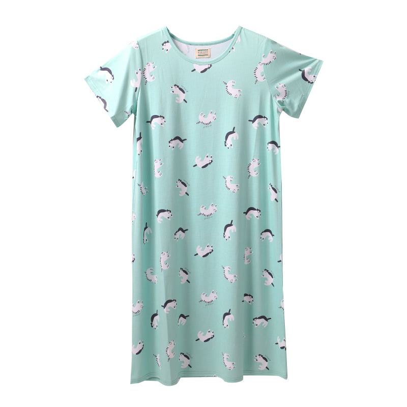 ルームワンピース 冷感 レディース 接触冷感 ワンピース 夏 パジャマ 部屋着 M-L 半袖 ゆったり ひんやり ルームウェア サマーワンピース ナイトウェア 可愛い 動物柄 スイーツ柄 おしゃれ 涼しい 部屋着 リラックス おうち時間