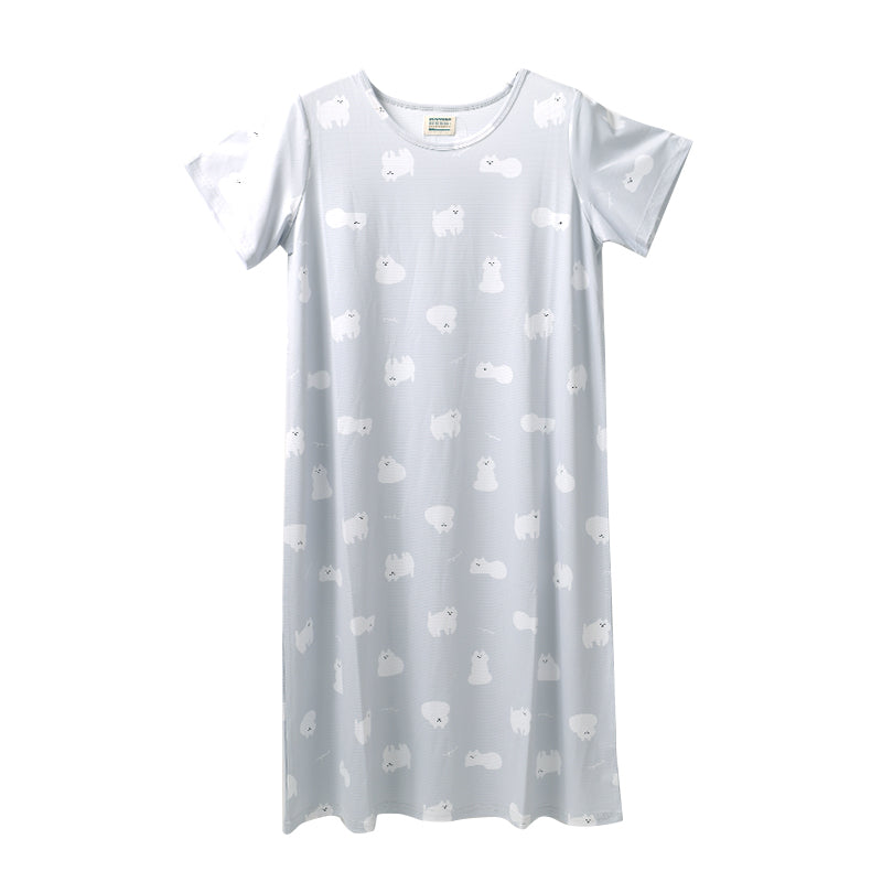 ルームワンピース 冷感 レディース 接触冷感 ワンピース 夏 パジャマ 部屋着 M-L 半袖 ゆったり ひんやり ルームウェア サマーワンピース ナイトウェア 可愛い 動物柄 スイーツ柄 おしゃれ 涼しい 部屋着 リラックス おうち時間