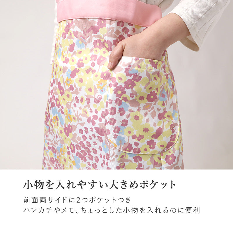 エプロン レディース 花柄 ドレスエプロン Yumi sienne M-L おしゃれ かわいい ポケット付き シワになりにくい キッチンエプロン 前掛け 大人 上品 家事 料理 母の日 ギフト プレゼント 女性用 花柄エプロン 贈り物 桂由美 ユミジェンヌ