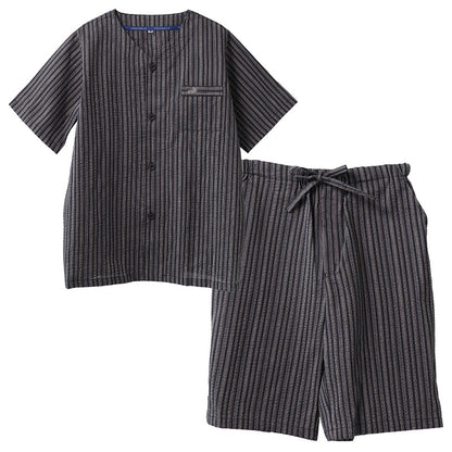 メンズ パジャマ 甚平 クロコダイル 綿100％ しじら織り 前開き 上下セット 半袖 ハーフパンツ M L LL 夏 春夏 涼しい さらっと 肌離れ ゆったり 部屋着 ルームウェア 寝間着 紳士 男性 父の日 ギフト ウエストゴム リラックス