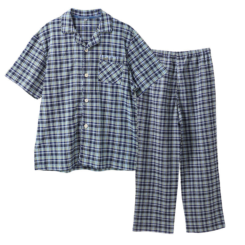 パジャマ メンズ 半袖 綿楊柳 綿100 前開き 先染め クレープ M L LL 揚柳 夏 涼しい ゆったり 上下セット 胸ポケット付き クロコダイル 紳士 部屋着 寝巻き コットン さらさら さらっと 肌離れ 清涼感 くつろぎ 春夏 男性用