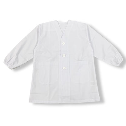 給食スモック 白 子供用 給食着 学校 120 140 160 給食用スモック キッズ 白スモック 学校用 衛生着 前開き ボタン 袖ゴム 洗える シワになりにくい 無地 小学生 中学生 幼稚園 保育園 通学 給食当番 調理実習 前ボタン 学校準備