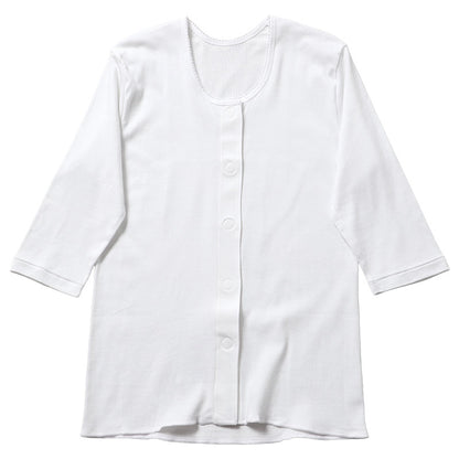 ワンタッチ肌着 レディース 前開き 7分袖シャツ 綿100 CARON キャロン M L LL 制菌 消臭 ソフトワンタッチテープ 婦人 肌着 下着 インナー 介護 入院 シニア 高齢者 着脱簡単 面ファスナー 女性用 介護肌着 前あき 七分袖 コットン 介護インナー