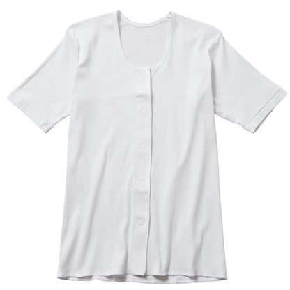 ワンタッチ肌着 レディース 前開き 3分袖シャツ 綿100 CARON キャロン M L LL 半袖 制菌 消臭 ソフトワンタッチテープ 婦人 肌着 下着 インナー 介護 入院 シニア 高齢者 着脱簡単 面ファスナー 女性用 介護肌着 前あき 三分袖 コットン 介護