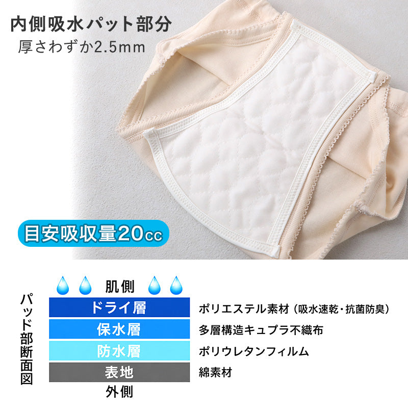 吸水ショーツ レディース 軽失禁 ショーツ 2枚組 CARON キャロン S M L LL 婦人 尿漏れパンツ 尿もれ パンツ 綿100％ 抗菌防臭 SEK 薄型 吸水 20cc 目立たない もれにくい 普通の肌着感 愛情倶楽部 下着 肌着 インナー 旅行 外出 スポーツ レジャー