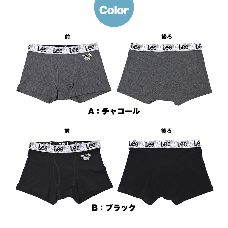 Lee リー ボクサーパンツ メンズ 綿混 ストレッチ 前開き ボクサーブリーフ コットン 伸縮 ウエストゴム うし柄 牛柄 M L LL 3L ワンポイント 刺繍 男性 紳士 下着 インナー アンダーウェア 中学生 高校生 学生 ティーン おしゃれ かわいい