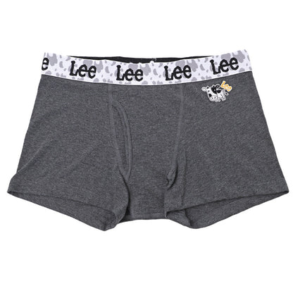 Lee リー ボクサーパンツ メンズ 綿混 ストレッチ 前開き ボクサーブリーフ コットン 伸縮 ウエストゴム うし柄 牛柄 M L LL 3L ワンポイント 刺繍 男性 紳士 下着 インナー アンダーウェア 中学生 高校生 学生 ティーン おしゃれ かわいい