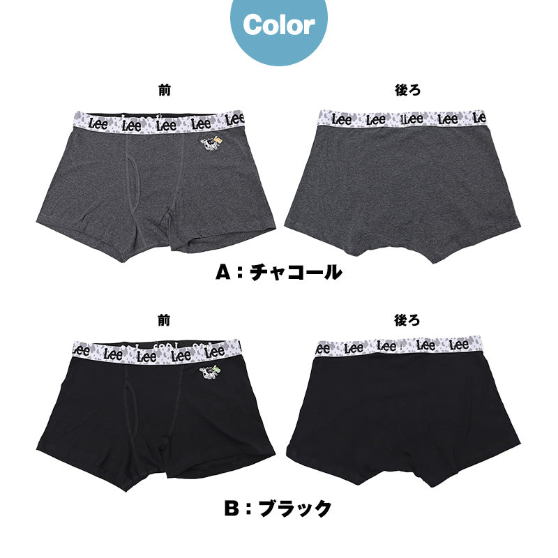 ボクサーパンツ メンズ 大きいサイズ 綿混 ストレッチ 前開き ボクサーブリーフ Lee リー コットン 伸縮 4L 5L ウエストゴム 大寸 ワンポイント うし柄 牛柄 刺繍 男性 紳士 下着 インナー アンダーウェア おしゃれ カジュアル デイリー 普段使い