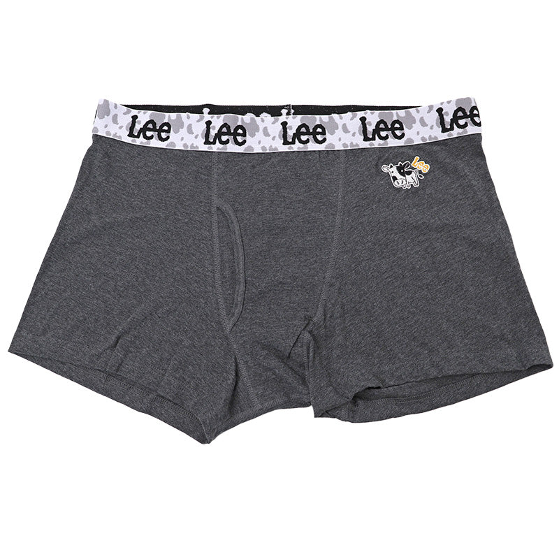 ボクサーパンツ メンズ 大きいサイズ 綿混 ストレッチ 前開き ボクサーブリーフ Lee リー コットン 伸縮 4L 5L ウエストゴム 大寸 ワンポイント うし柄 牛柄 刺繍 男性 紳士 下着 インナー アンダーウェア おしゃれ カジュアル デイリー 普段使い