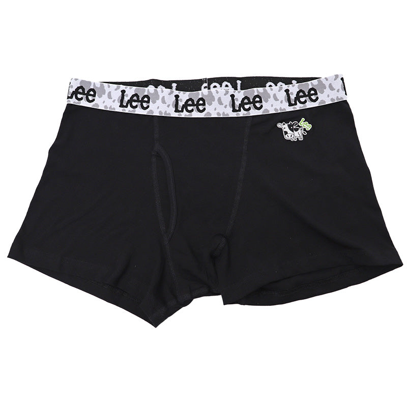 ボクサーパンツ メンズ 大きいサイズ 綿混 ストレッチ 前開き ボクサーブリーフ Lee リー コットン 伸縮 4L 5L ウエストゴム 大寸 ワンポイント うし柄 牛柄 刺繍 男性 紳士 下着 インナー アンダーウェア おしゃれ カジュアル デイリー 普段使い