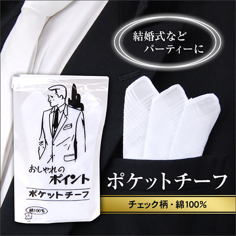 紳士用 チェック柄ポケットチーフ(礼装用品)ON【ハンカチ】[114840] (在庫限り)