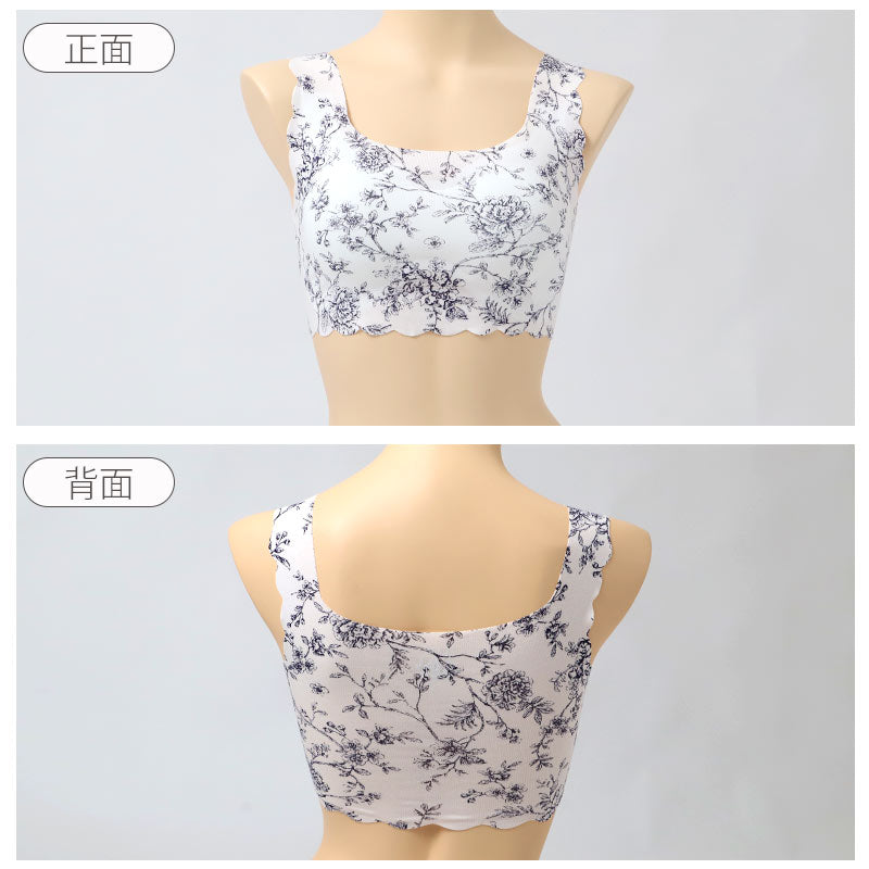 レーヨン混 ノンワイヤーブラ ハーフトップ シームレス ブラジャー レディース M L LL 花柄 ホックなし アンダーゴムなし ストレッチ ピーナッツパッド パッド付き かぶりタイプ 響きにくい 楽ちん 下着 肌着 インナー らくブラ おうちブラ (取寄せ)