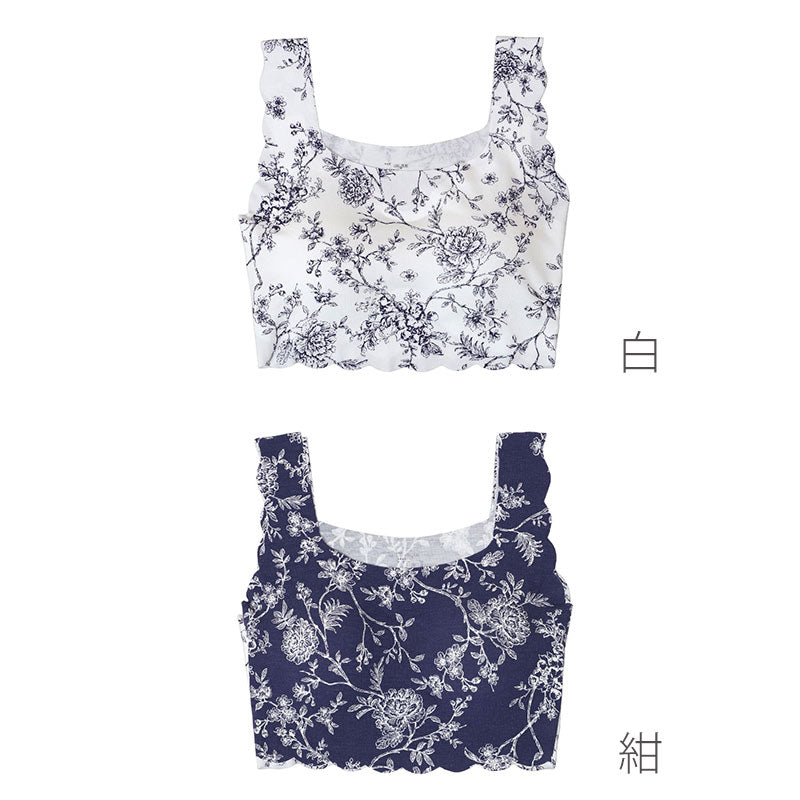 レーヨン混 ノンワイヤーブラ ハーフトップ シームレス ブラジャー レディース M L LL 花柄 ホックなし アンダーゴムなし ストレッチ ピーナッツパッド パッド付き かぶりタイプ 響きにくい 楽ちん 下着 肌着 インナー らくブラ おうちブラ (取寄せ)