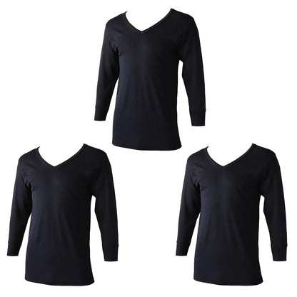 [st]【３枚セット】メンズ インナー 長袖 長袖シャツ 発熱 Vネック まとめ買い 3枚セット M～LL (男 紳士 男性 V首 防寒 肌着 下着 トップス 保温 吸湿発熱 静電気防止 吸汗速乾 M L LL) (紳士肌着) (在庫限り)