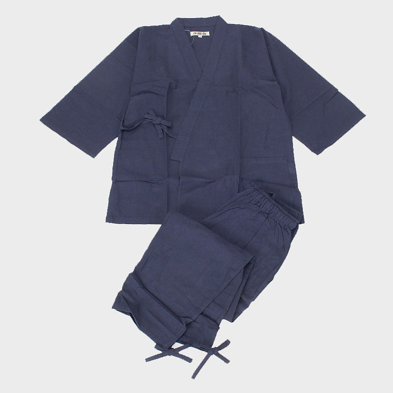 メンズ 作務衣 綿100％ 上下セット 和装 部屋着 ルームウェア 作業着 寝間着 前開き ファスナー付き ズボン 左右ポケット 裾紐付き 軽量 春 夏 秋 和風 無地 男性用 和服 紳士 父の日 敬老の日 プレゼント 黒 ネイビー 紺 M L LL M～LL (送料無料) (取寄せ)