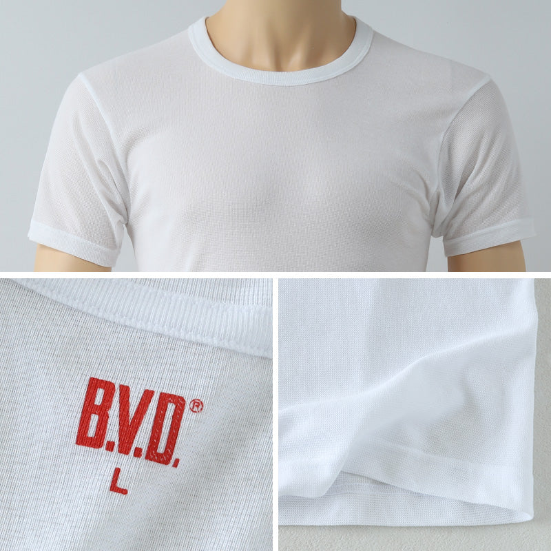 BVD インナー 半袖 メンズ tシャツ カノコ メッシュ 丸首 2枚組 M～LL bvd インナーシャツ 肌着 下着 クルーネック 春夏 ホワイト 白 M L LL (在庫限り)